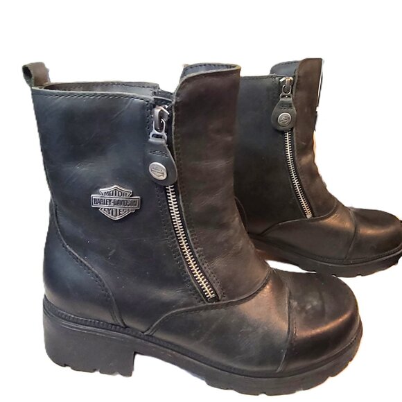 Harley-Davidson sz 8 Amherst D84236 Twin Zip Short Boots Leather Motorcycle Bike - Picture 6 of 16